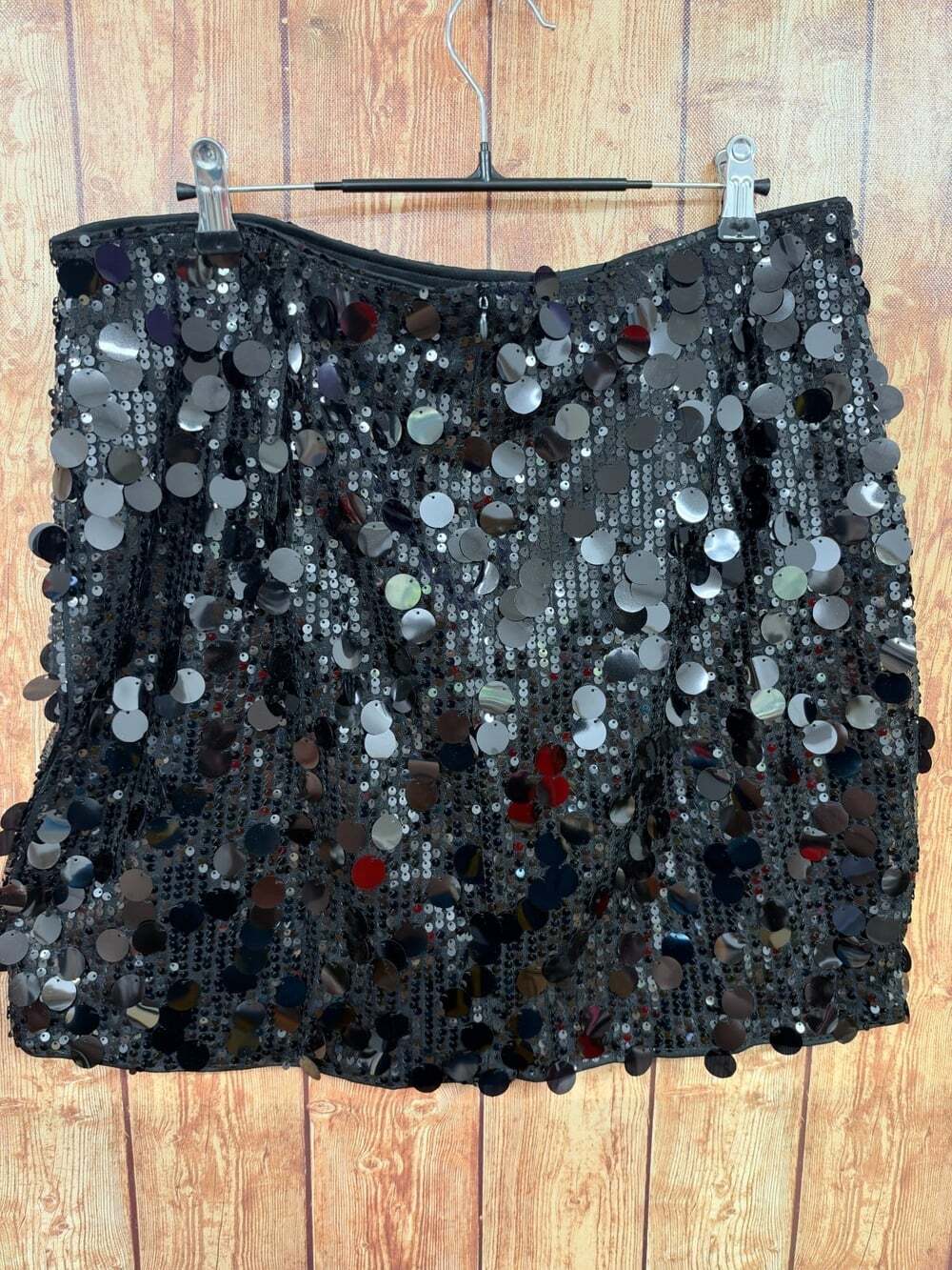 Kate Kasin Women's XL Black Sequin Mini Skirt Paillette Disc Party NWT